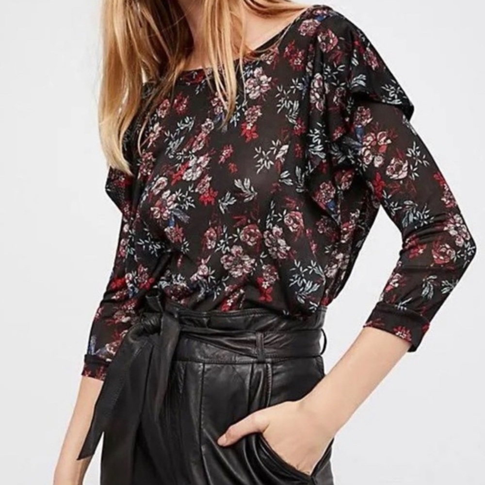 Free People Ruffle Floral Dock Street Top Sz M